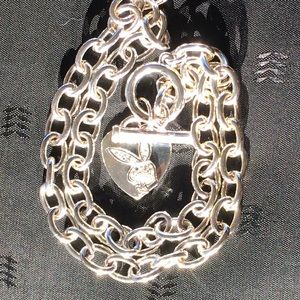 Playboy Unisex silver heart pave toggle necklace